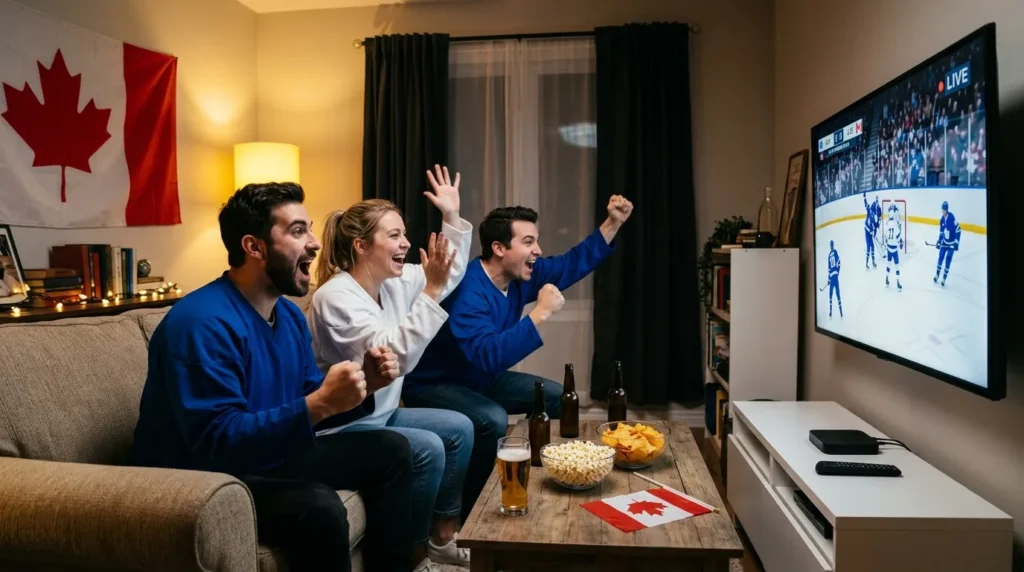 Fans getting ready to watch Maple Leafs games on a big TV